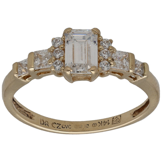 14ct Gold Cubic Zirconia Single Stone Ring With Accents Size M