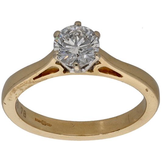 18ct Gold 0.78ct Diamond Solitaire Ring Size M