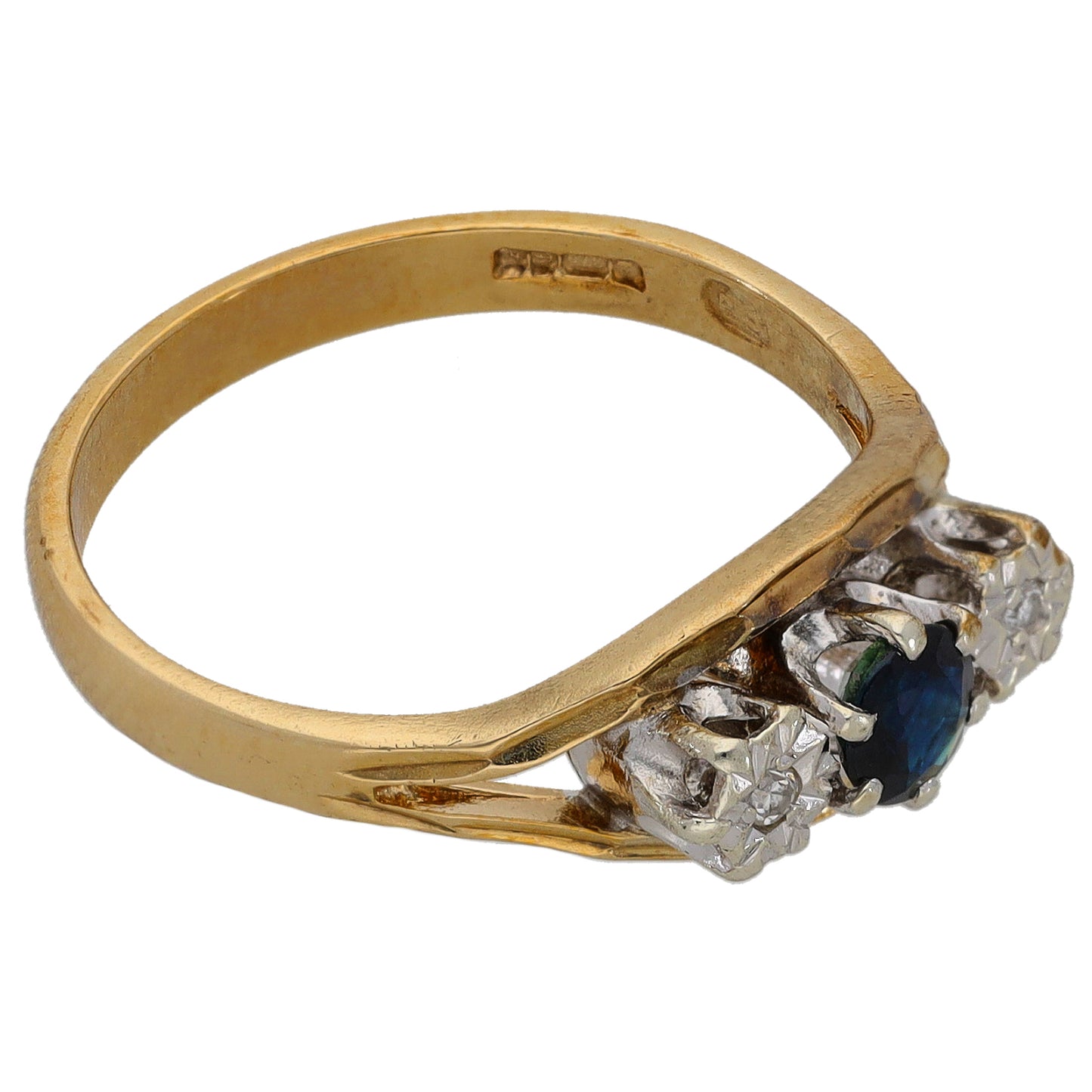 9ct Gold Sapphire & 0.02ct Diamond Trilogy Ring Size O