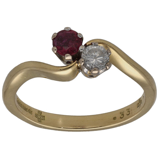 18ct Gold Ruby & 0.15ct Diamond Alternative Ring Size N