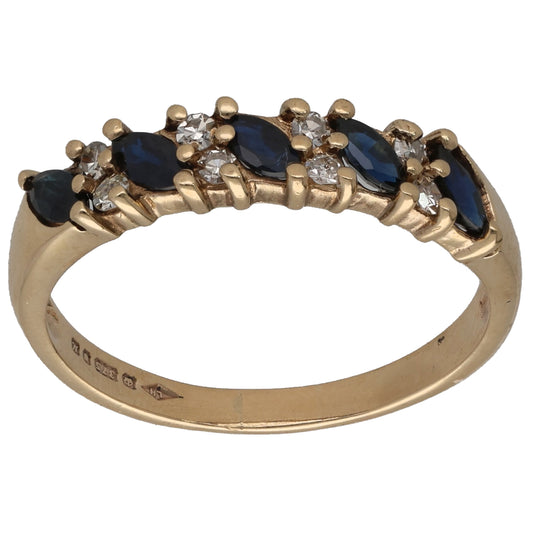 9ct Gold Sapphire & 0.08ct Diamond Half Eternity Ring Size P