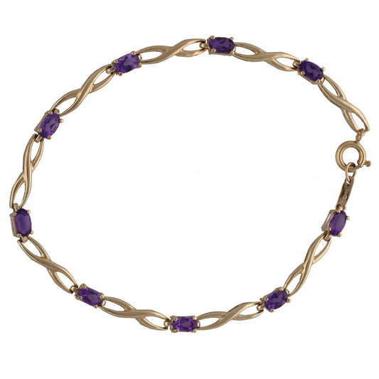9ct Gold Amethyst Fancy Stone Set Bracelet