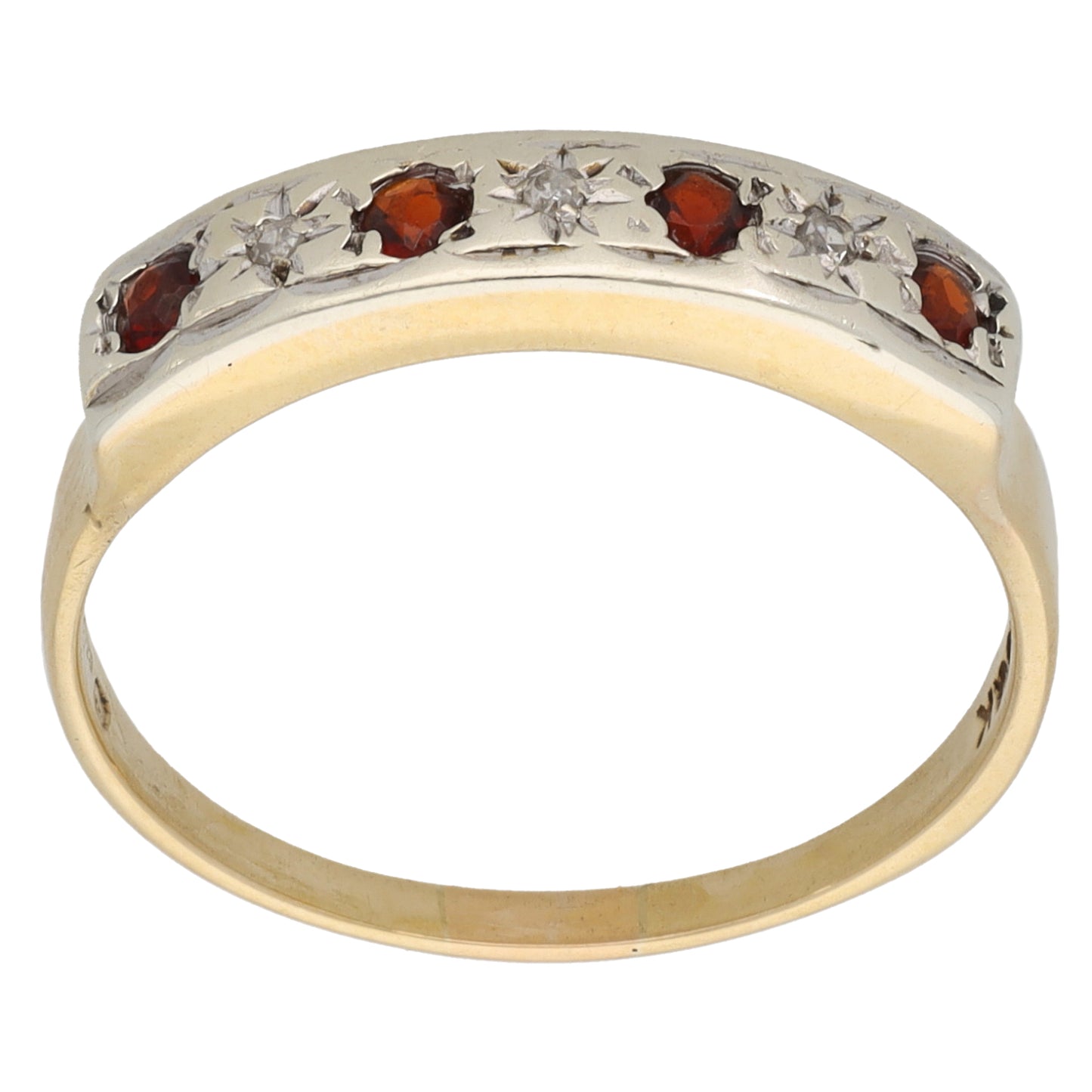 9ct Gold Garnet & 0.03ct Diamond Half Eternity Ring Size S