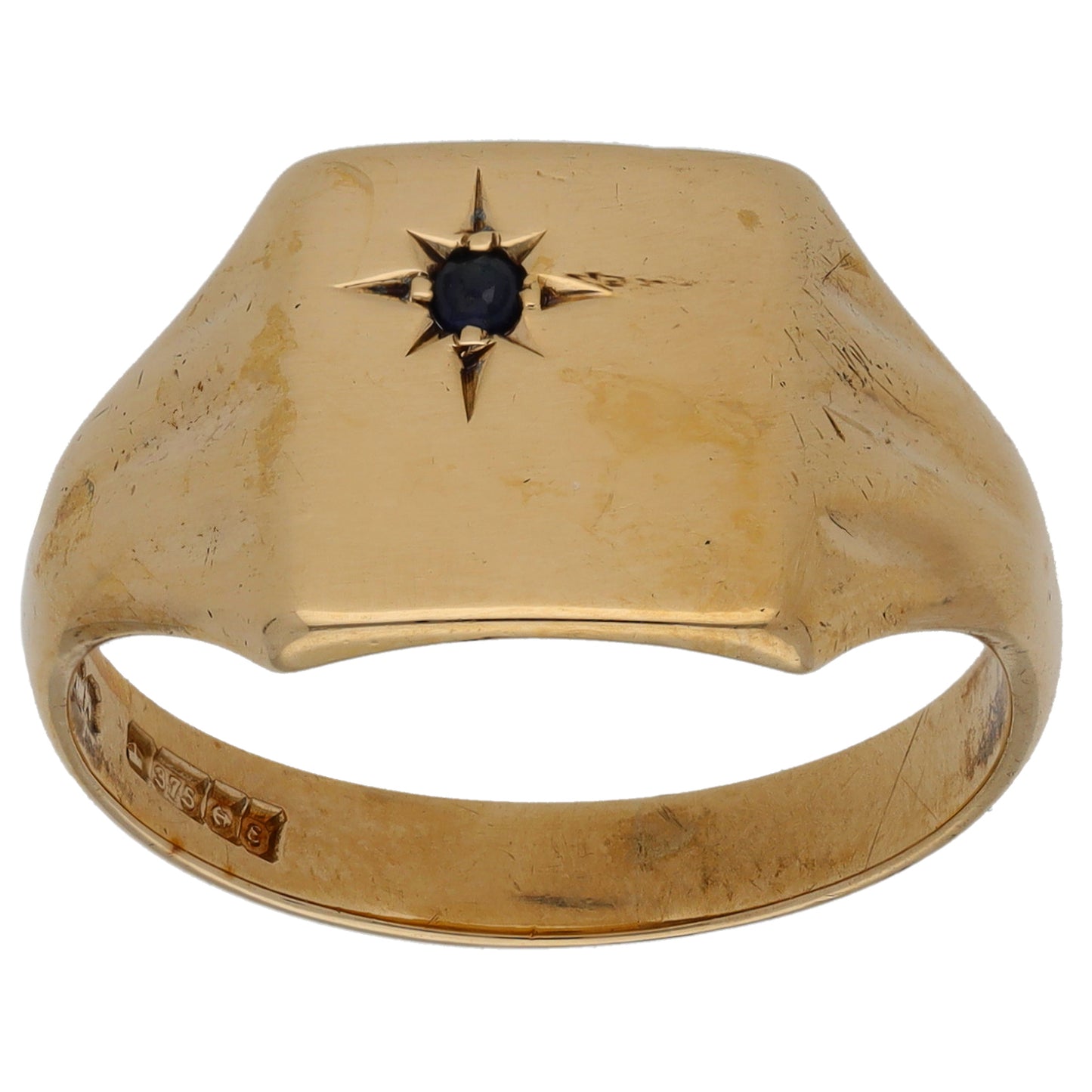 9ct Gold Sapphire Signet Ring Size S