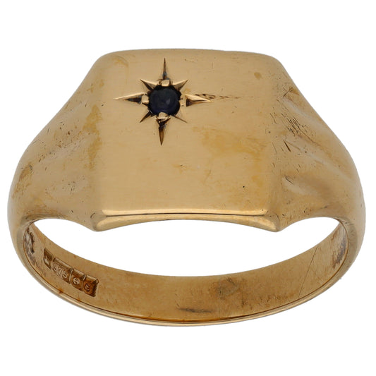 9ct Gold Sapphire Signet Ring Size S