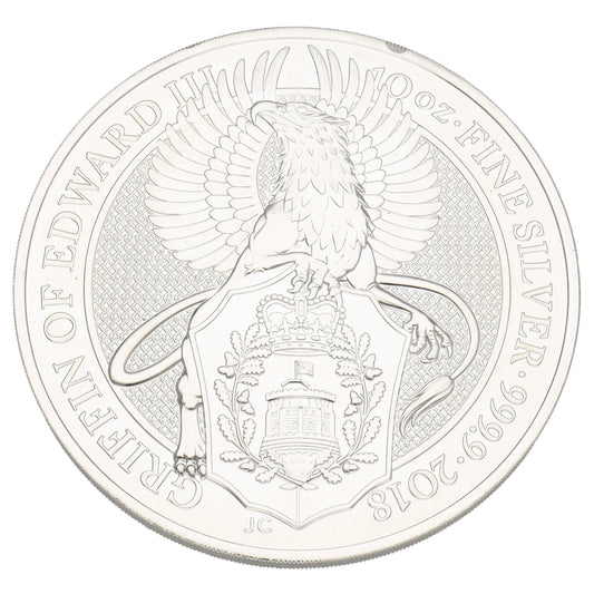 Fine Silver Tudor Beasts Griffin Of Edward 10 OZ Coin 2018