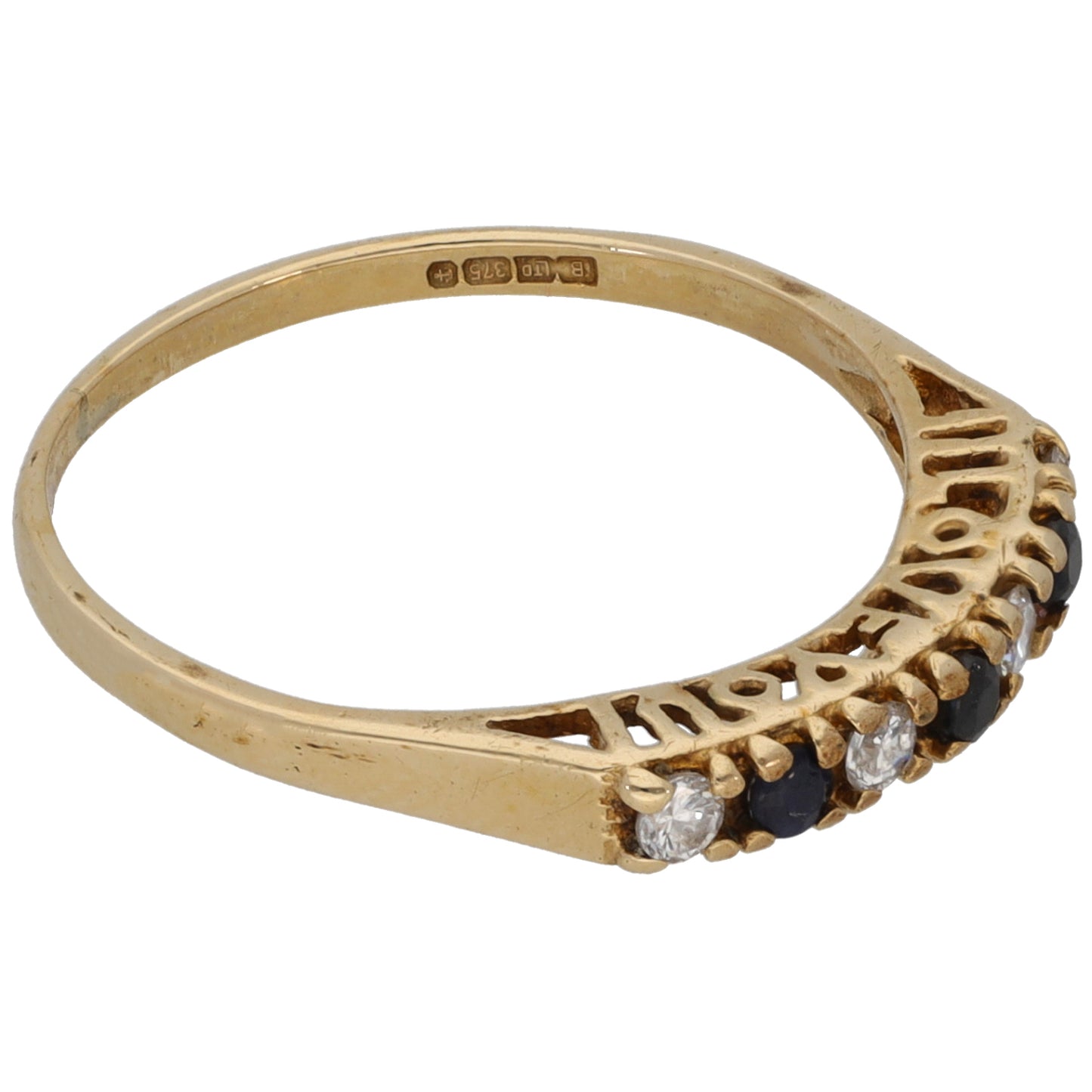 9ct Gold Sapphire & Cubic Zirconia Half Eternity Ring Size P