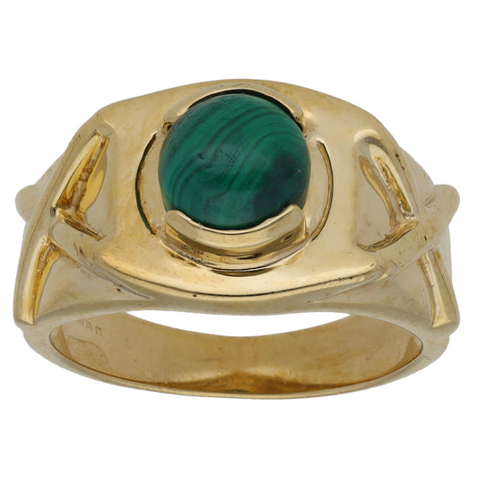 9ct Gold Malachite Single Stone Ring Size T