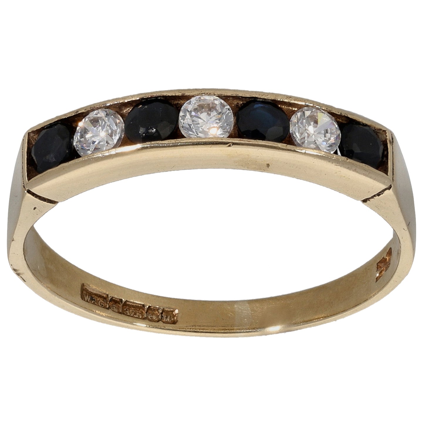 9ct Gold Sapphire & Cubic Zirconia Half Eternity Ring Size M