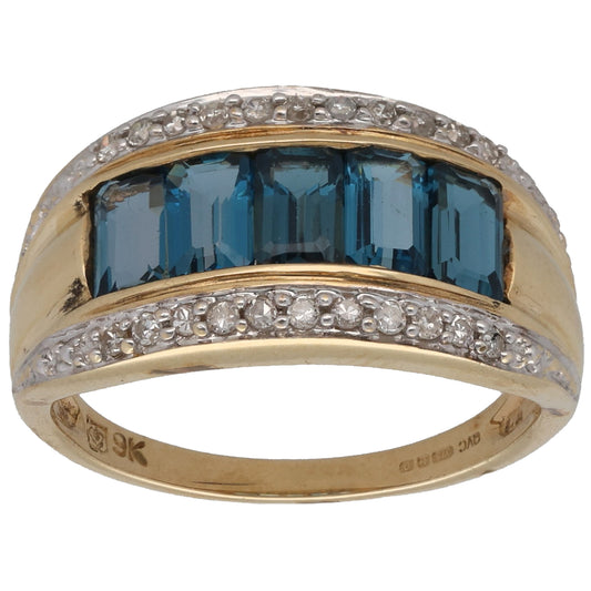 9ct Gold Topaz & 0.11ct Diamond Dress/Cocktail Ring Size M