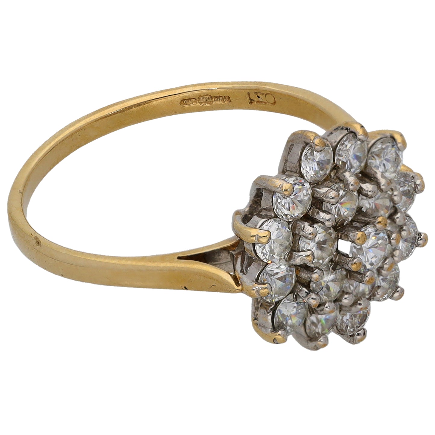 9ct Gold Cubic Zirconia Cluster Ring Size P