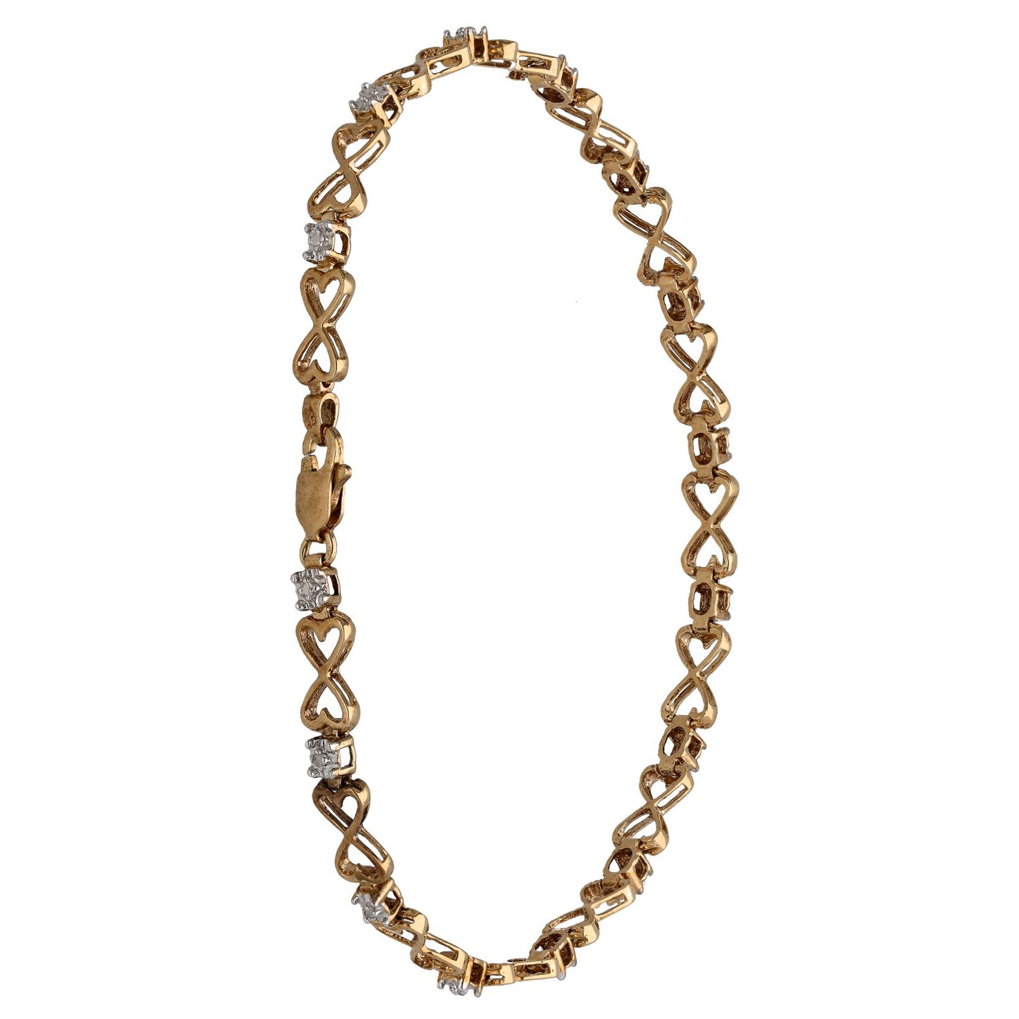 9ct Gold 0.065ct Diamond Fancy Stone Set Bracelet