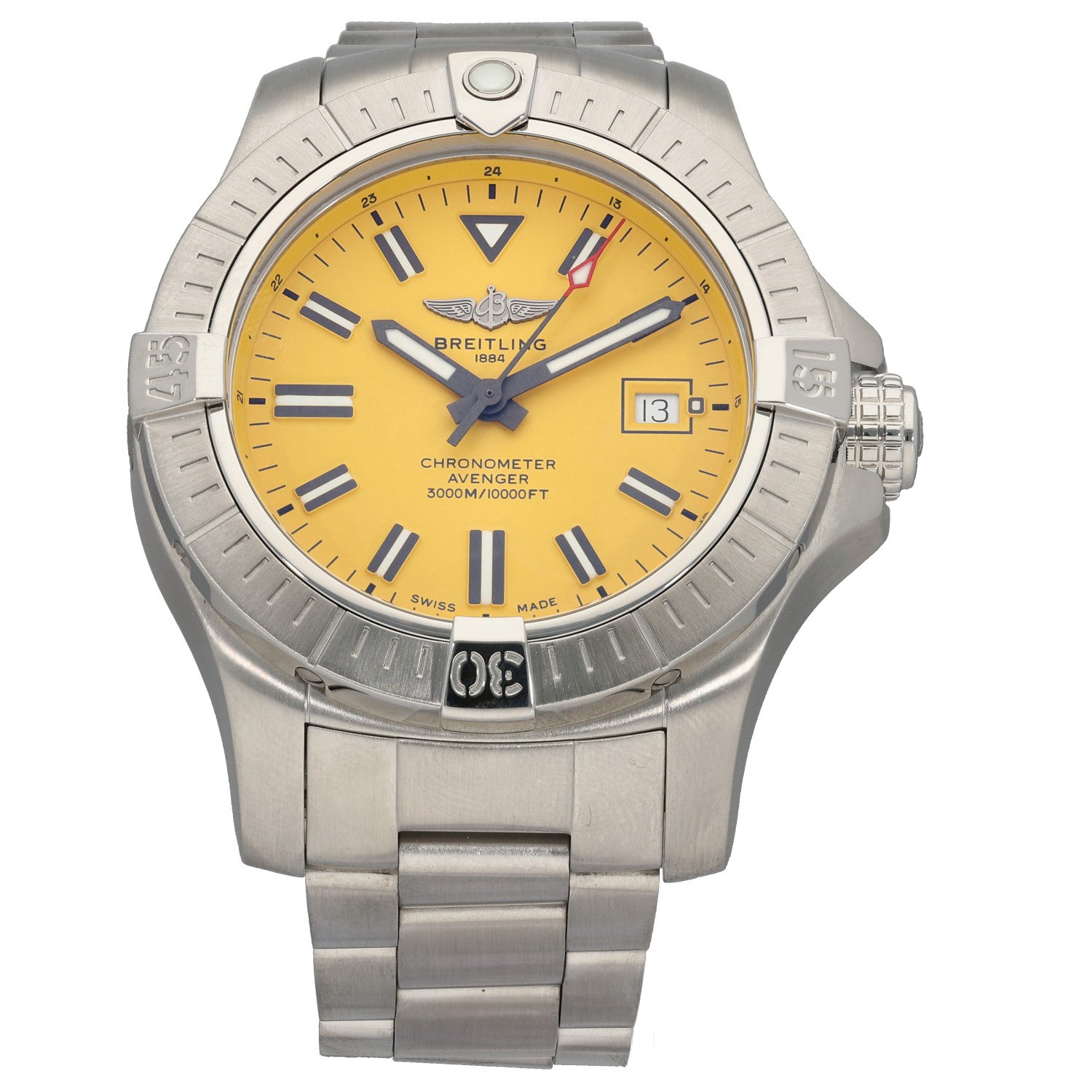 Breitling Avenger A17319 Stainless steel 45mm wristwatch with yellow dial and metal bracelet