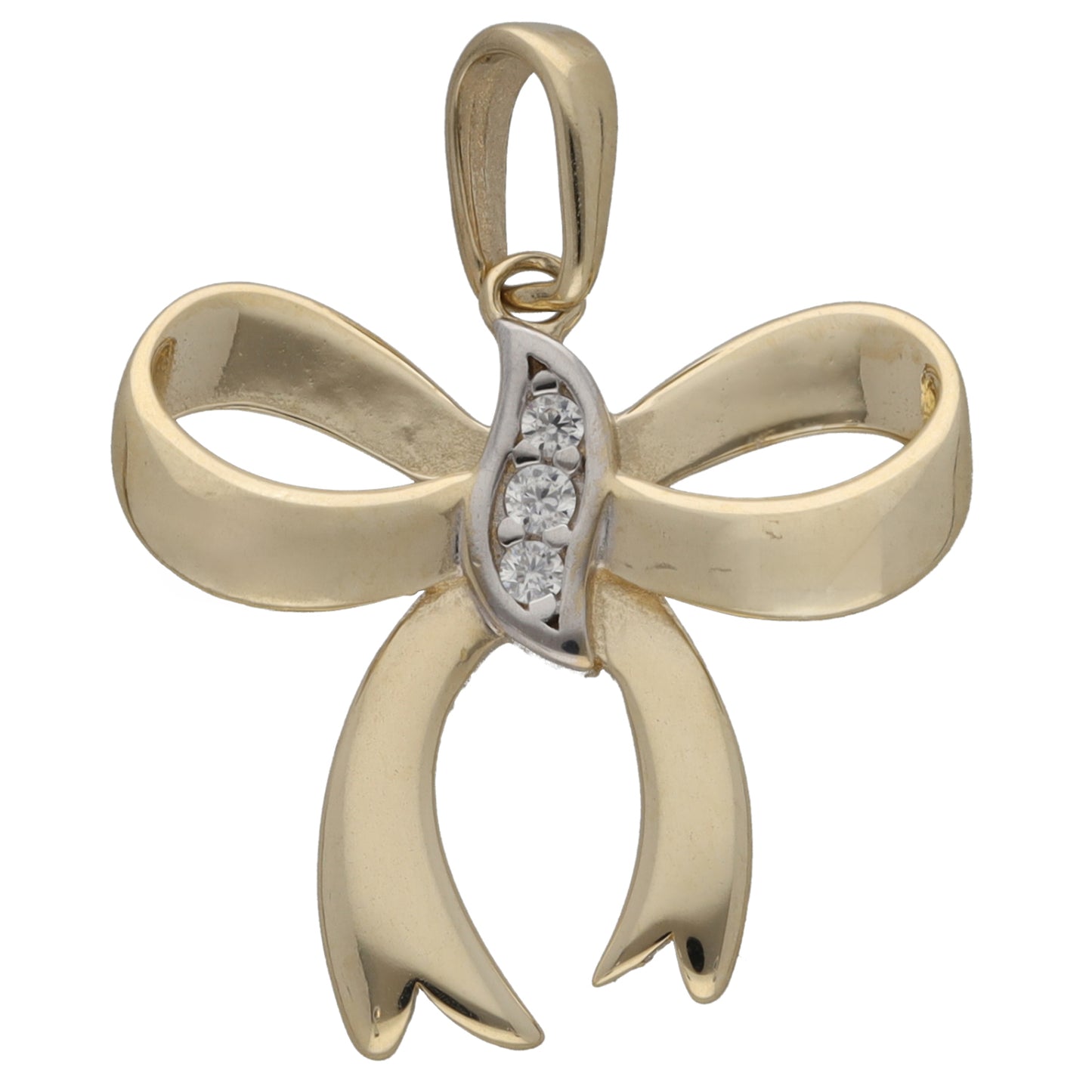 New 9ct Gold Cubic Zirconia Bow Pendant