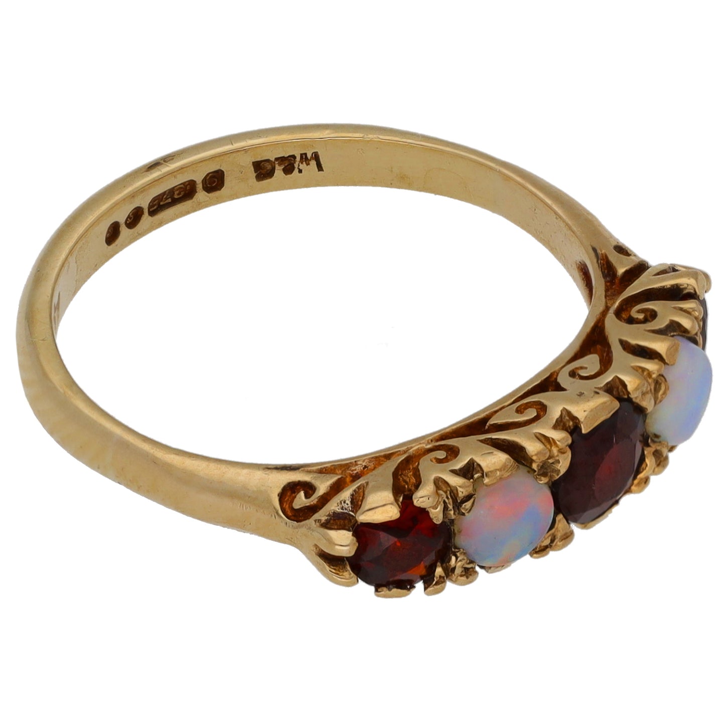 9ct Gold Garnet & Opal Half Eternity Ring Size O
