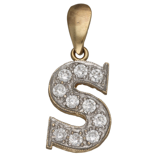 9ct Gold Cubic Zirconia Initial S Pendant
