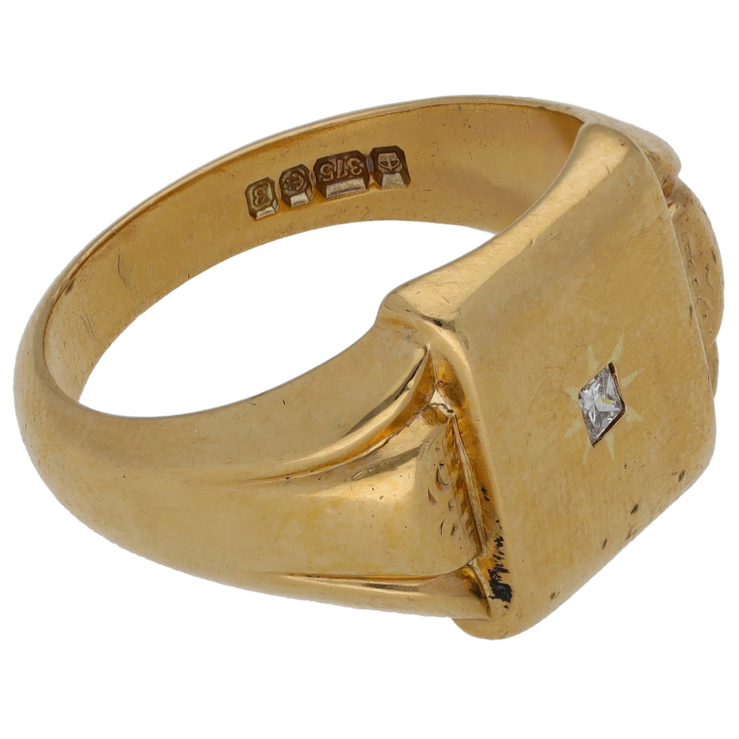 9ct Gold 0.05ct Diamond Single Stone Signet Ring Size U