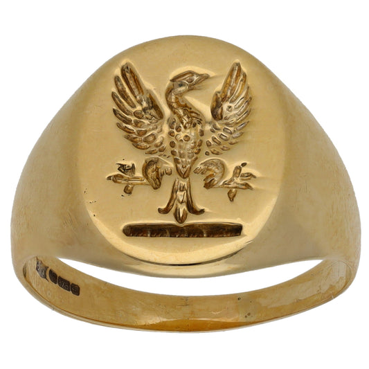 9ct Gold Crest/Emblem Signet Ring Size P