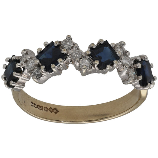 9ct Gold Sapphire & 0.09ct Diamond Half Eternity Ring Size N