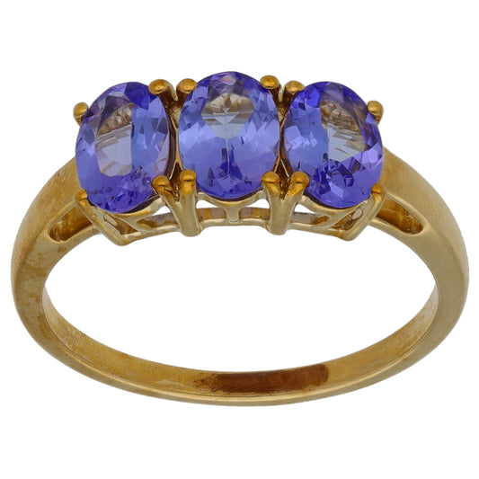 9ct Gold Tanzanite Three Stone Ring Size P