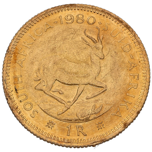22ct Gold South Africa 1 Rand Coin 1980