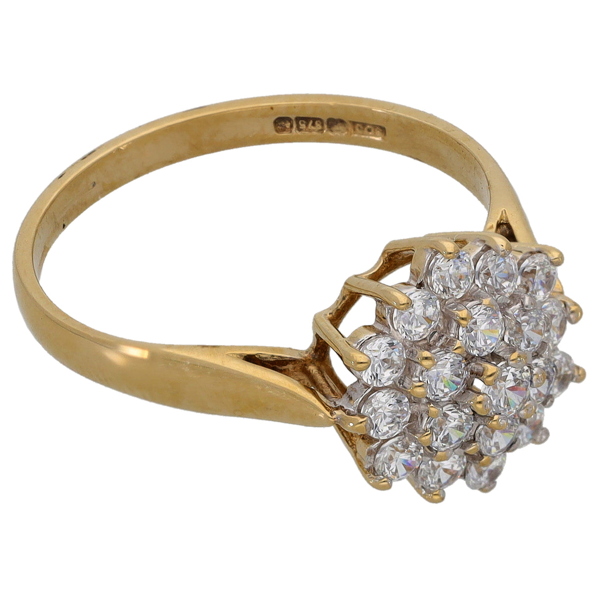 9ct Gold Cubic Zirconia Cluster Ring Size M