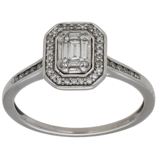 9ct White Gold 0.42ct Diamond Halo Ring Size P