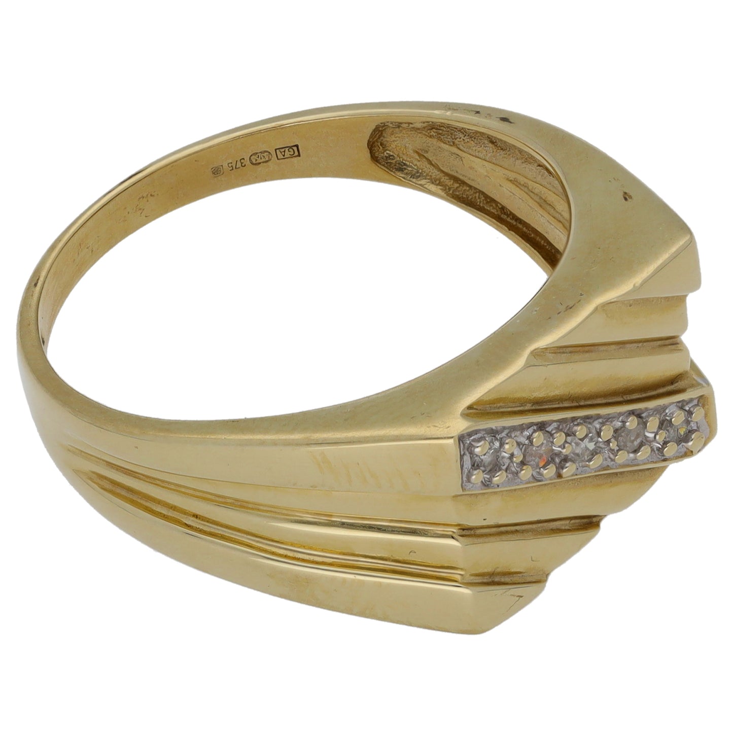 9ct Gold 0.05ct Diamond Patterned Signet Ring Size U