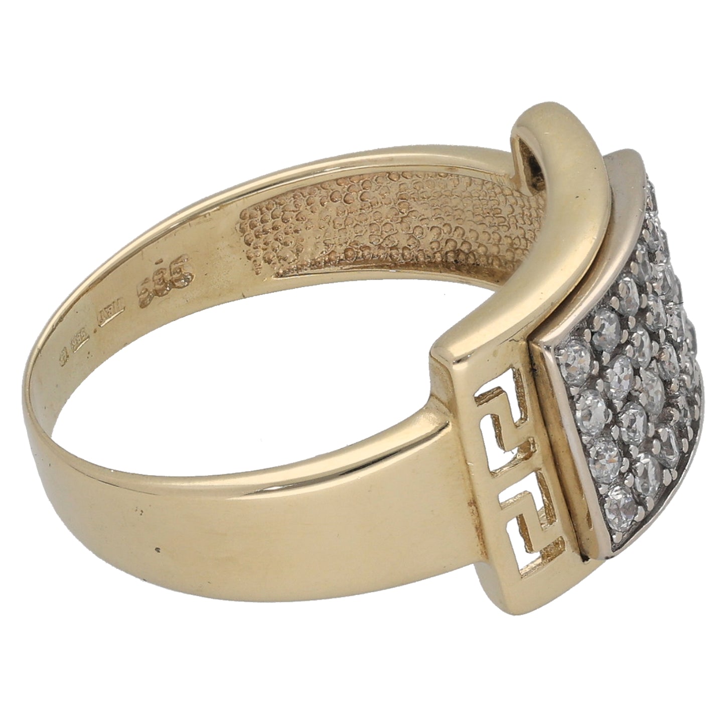 14ct Gold Cubic Zirconia Patterned Signet Ring Size O