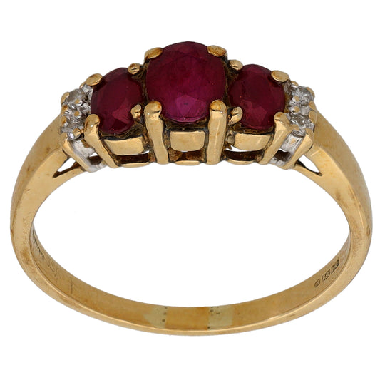 9ct Gold Ruby & 0.02ct Diamond Dress/Cocktail Ring Size N