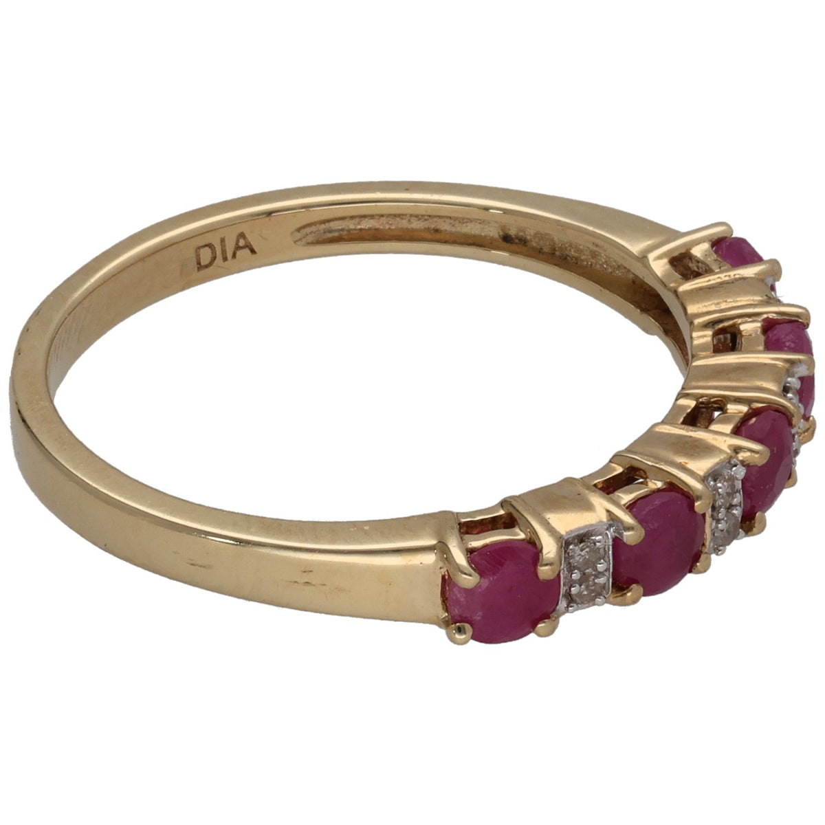 9ct Gold Ruby & 0.04ct Diamond Half Eternity Ring Size P