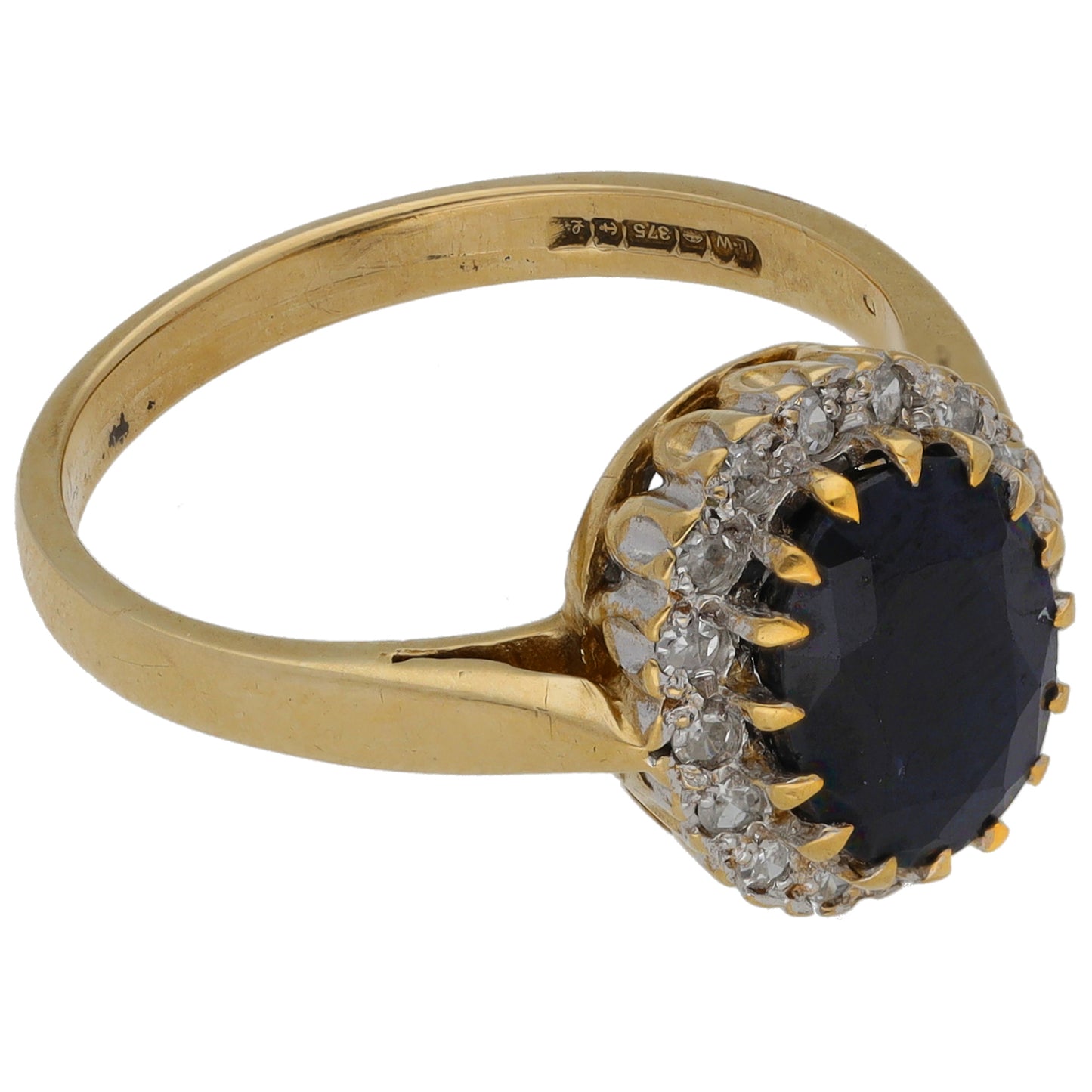 9ct Gold Sapphire & 0.112ct Diamond Dress/Cocktail Ring Size Q