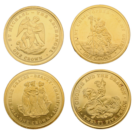 9ct Gold St Michael, St Christopher, St George & Three Graces One Crown Coins