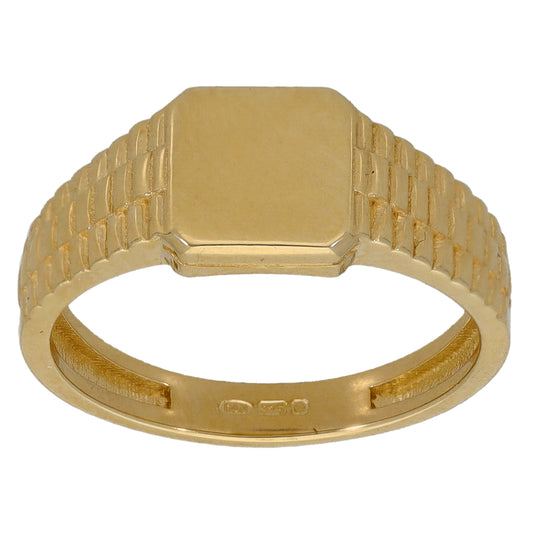 New 9ct Gold Kids Patterned Signet Ring Size G-I