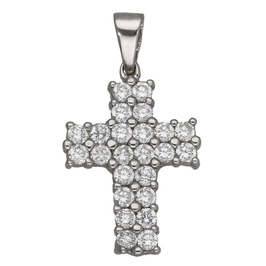 9ct White Gold Cubic Zirconia Cross Pendant