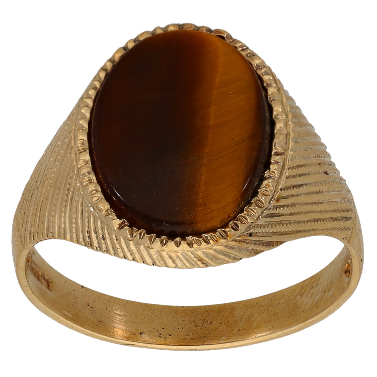 9ct Gold Tiger's Eye Patterned Single Stone Signet Ring Size X