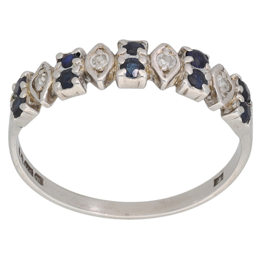 9ct White Gold Sapphire & 0.04ct Diamond Half Eternity Ring Size O