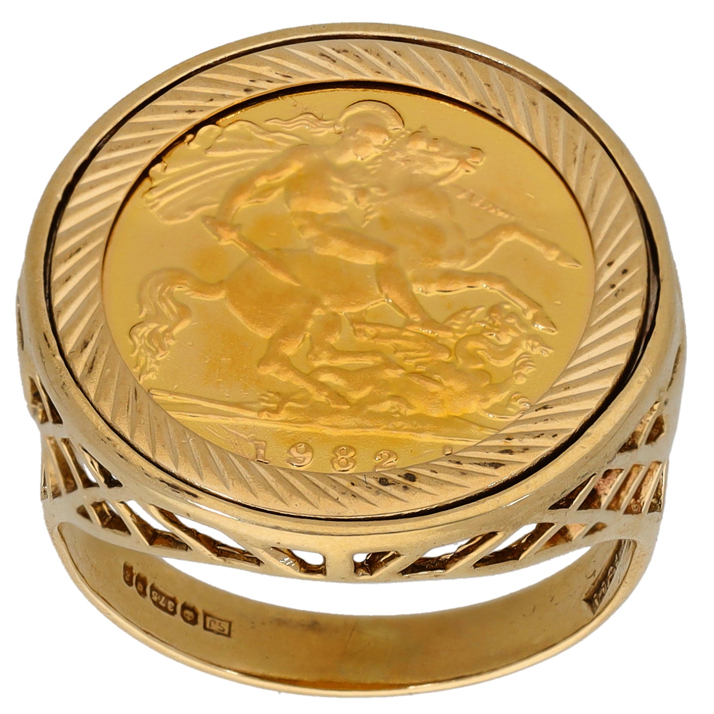 9ct Gold Half Sovereign Coin Ring Size Q