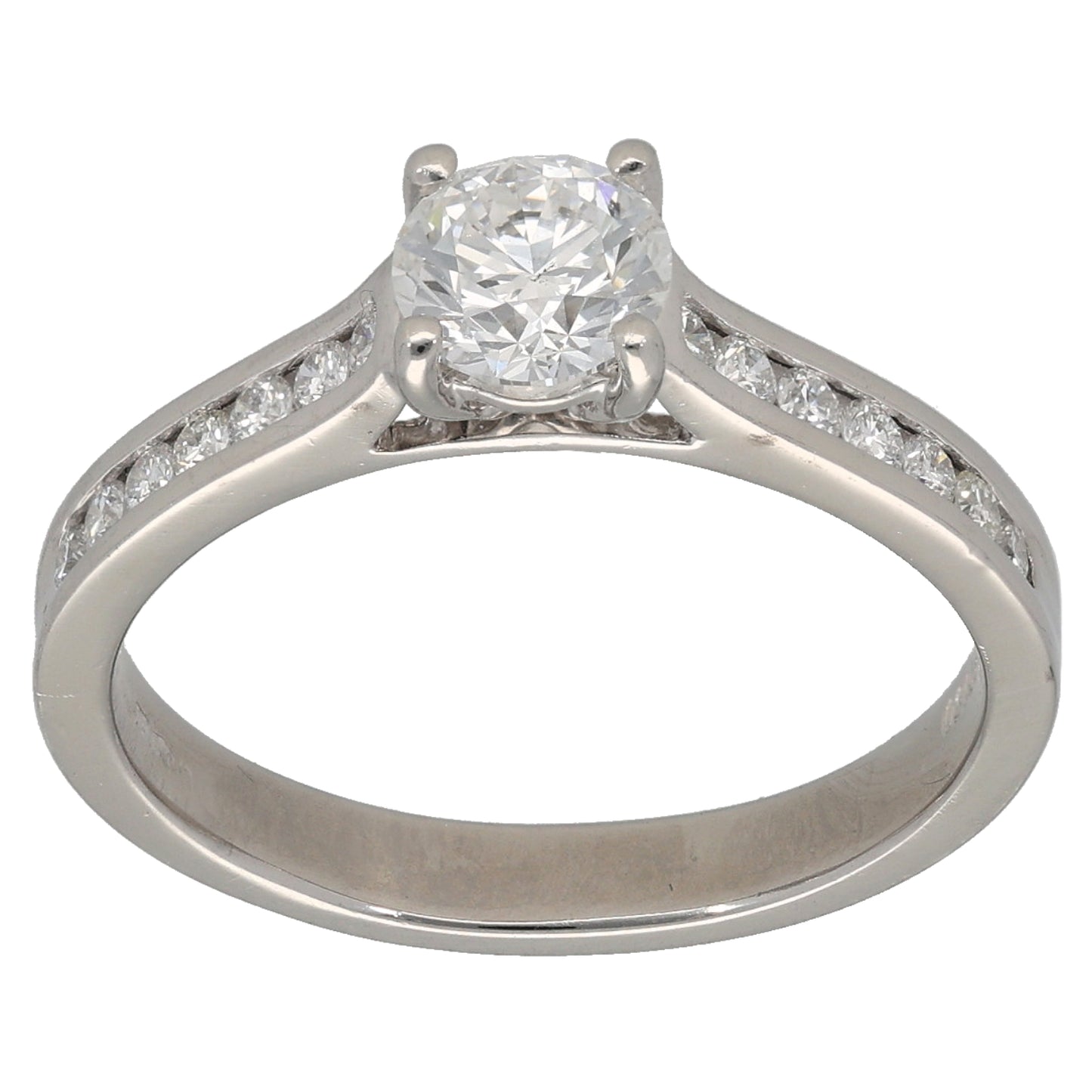 Platinum 0.98ct Diamond Solitaire Ring With Accent Stones Size N