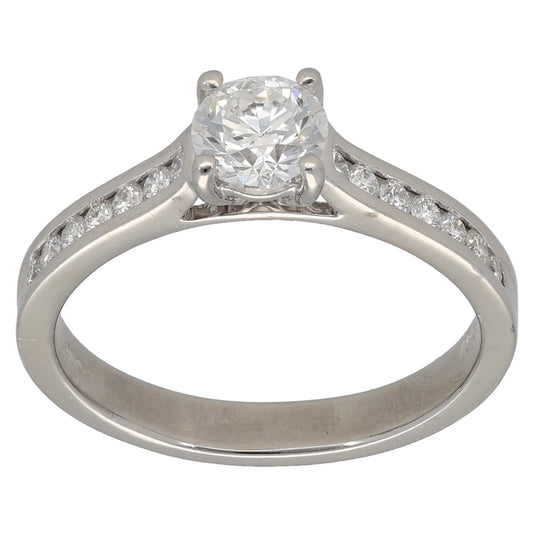 Platinum 0.98ct Diamond Solitaire Ring With Accent Stones Size N