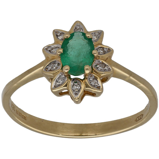 18ct Gold Emerald & 0.05ct Diamond Dress/Cocktail Ring Size O