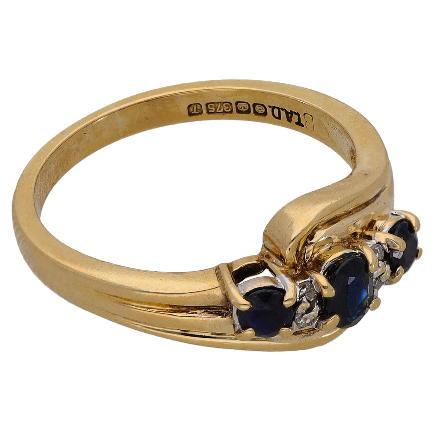 9ct Gold Sapphire & 0.04ct Diamond Dress/Cocktail Ring Size N