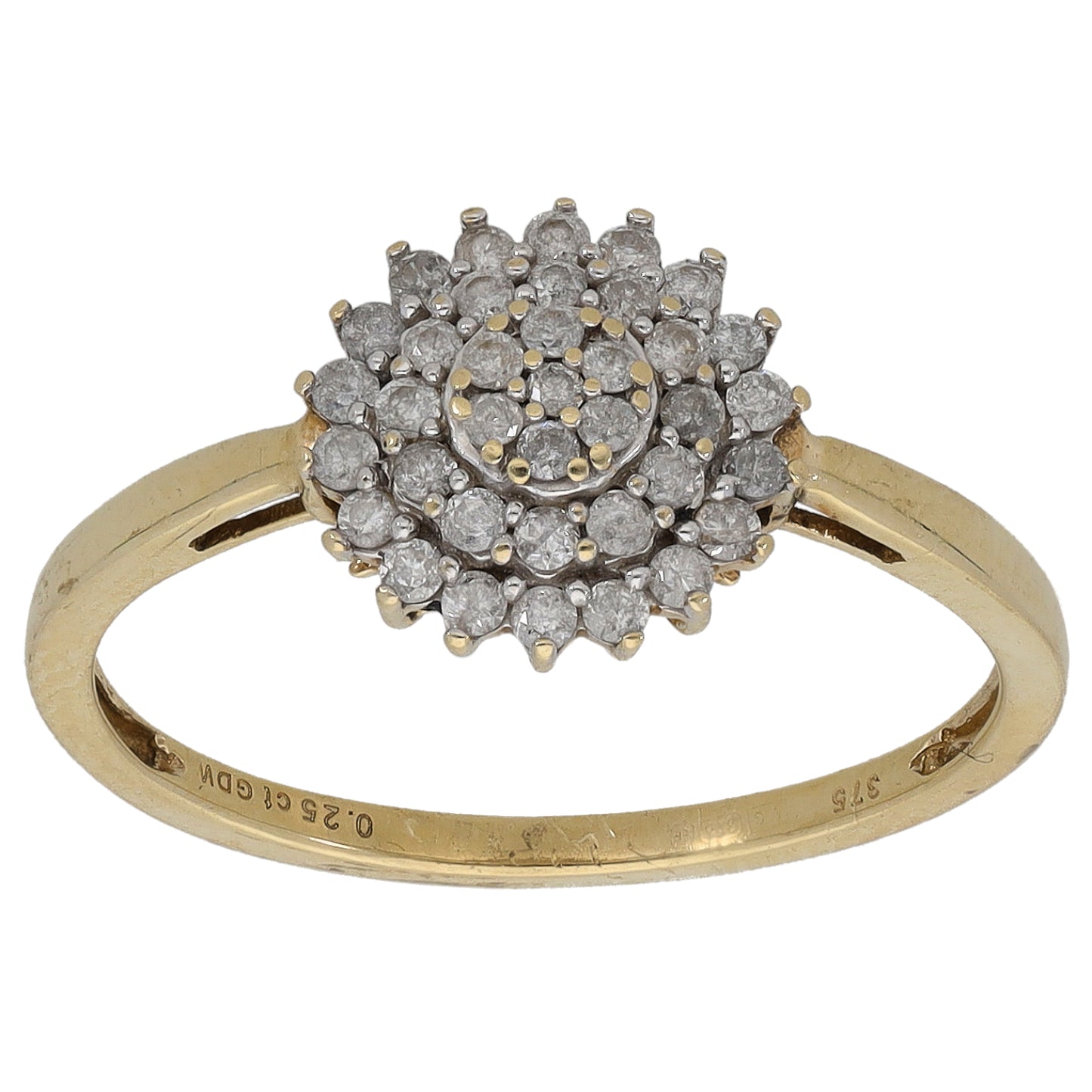 9ct Gold 0.25ct Diamond Cluster Ring Size M