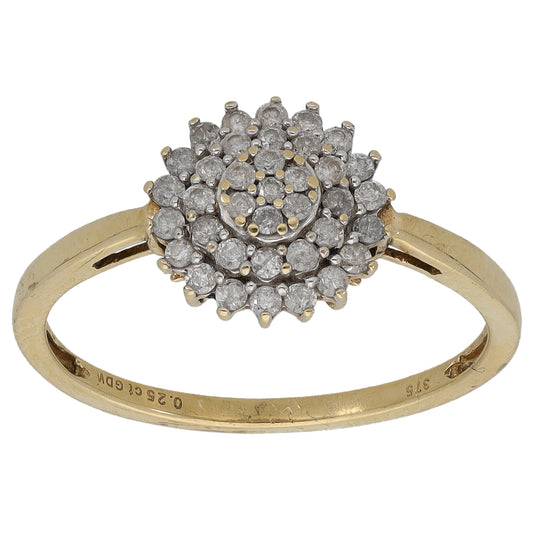 9ct Gold 0.25ct Diamond Cluster Ring Size M