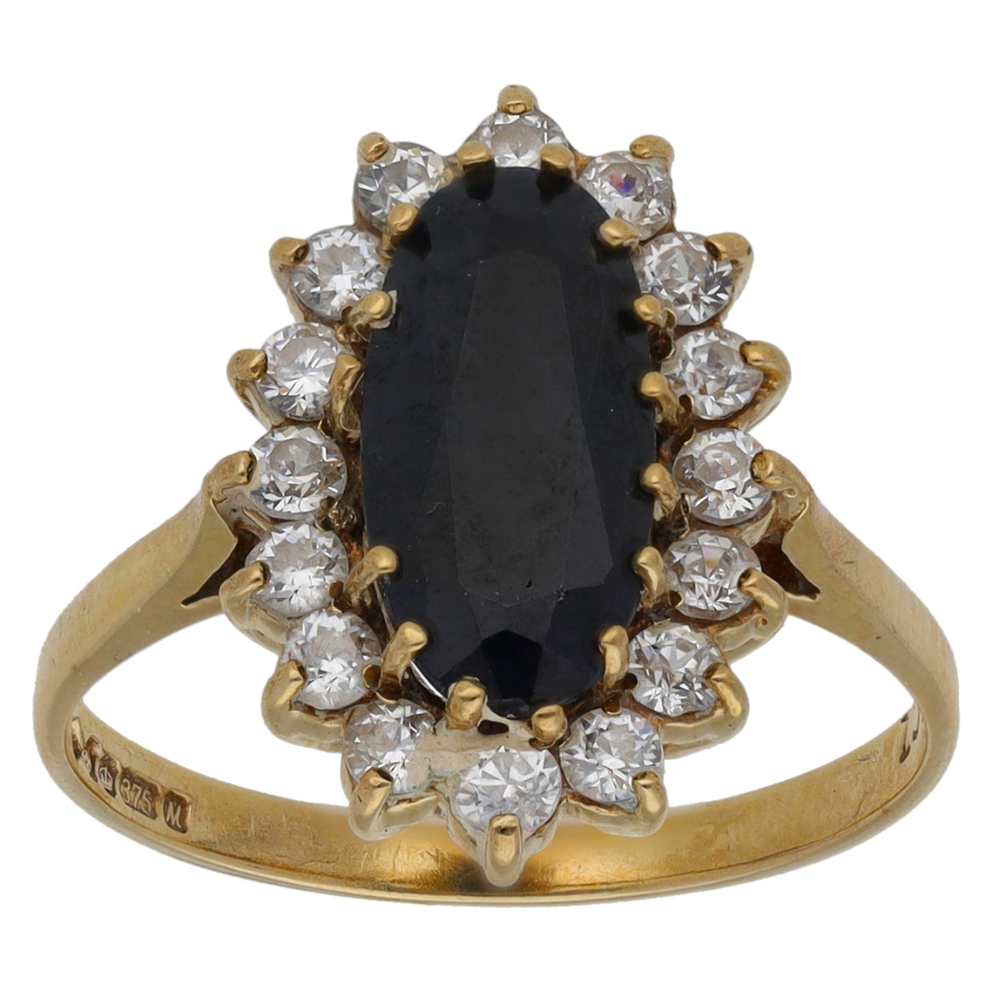 9ct Gold Sapphire & Cubic Zirconia Dress/Cocktail Ring Size N