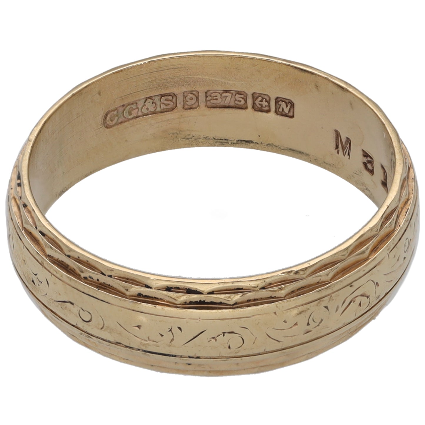 9ct Gold Patterned Wedding Ring Size N