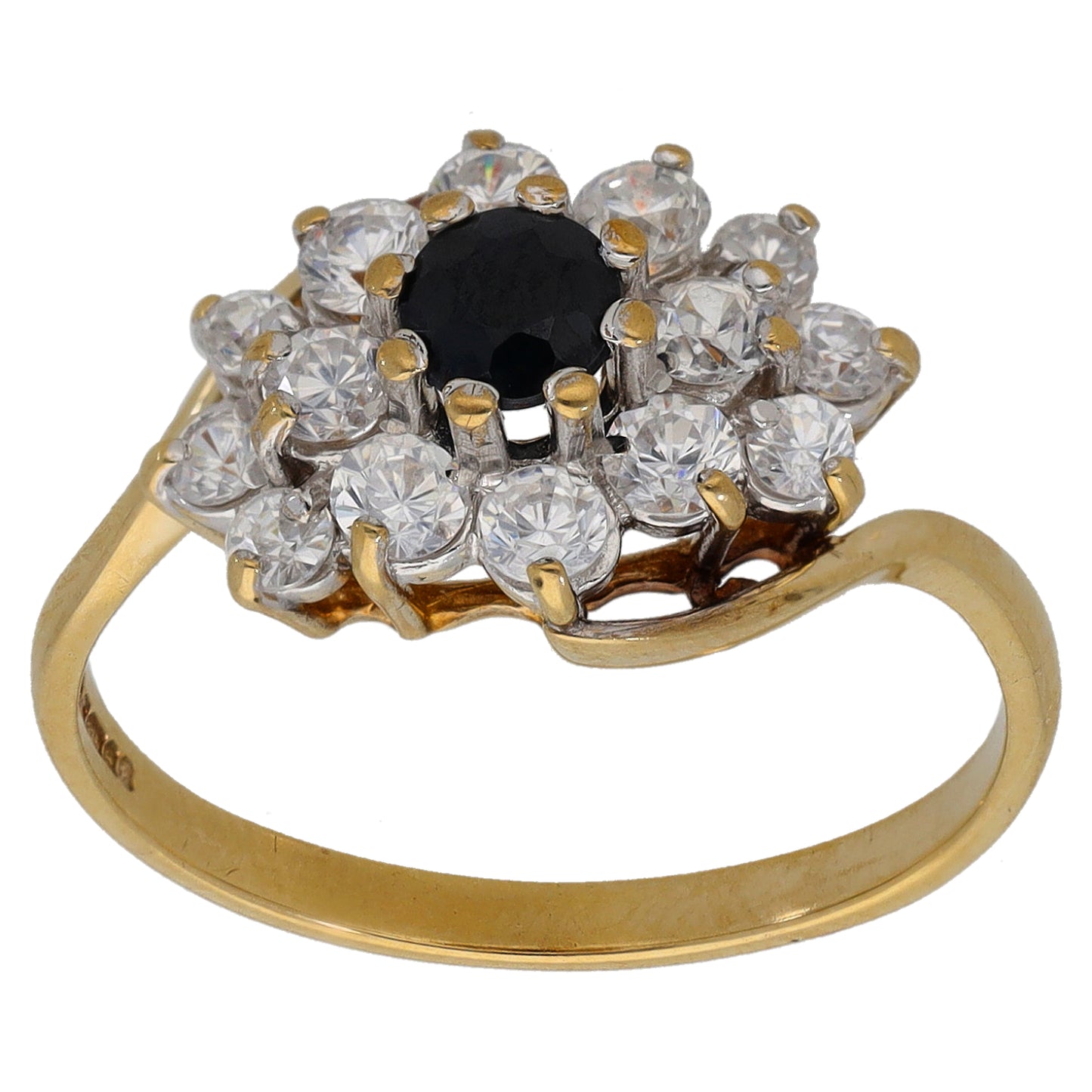 9ct Gold Sapphire & Cubic Zirconia Cluster Ring Size P