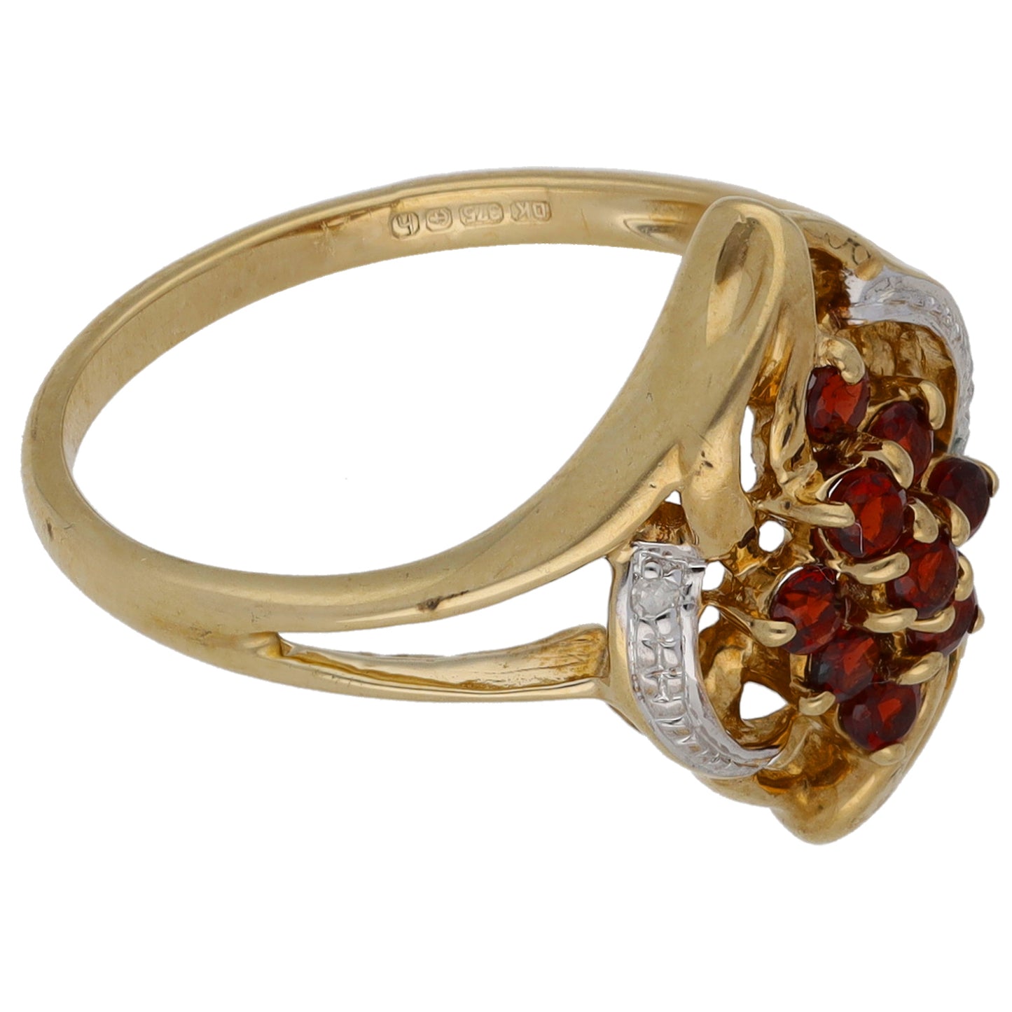 9ct Gold 0.01ct Diamond & Garnet Dress/Cocktail Ring Size N