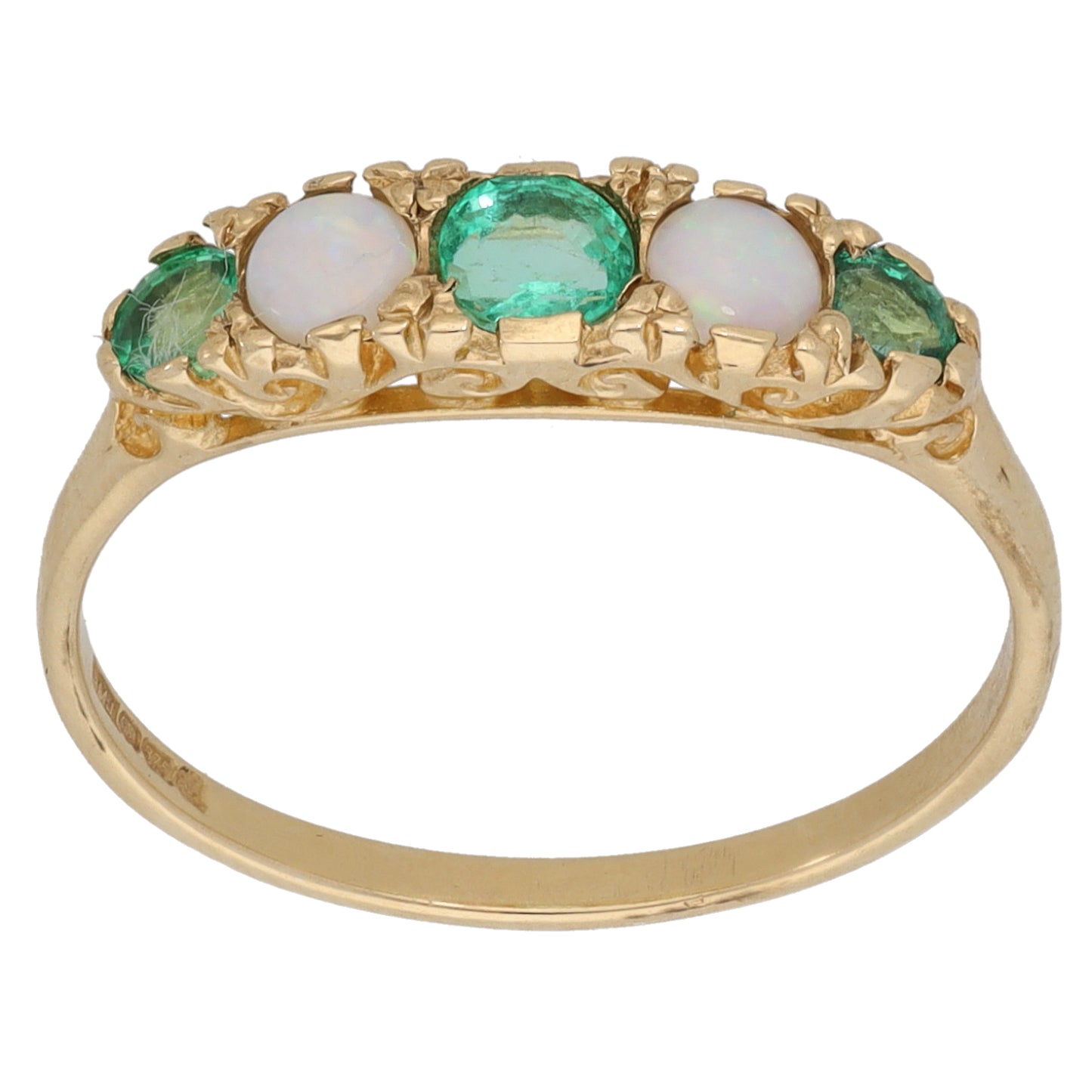 9ct Gold Emerald & Opal Half Eternity Ring Size Q