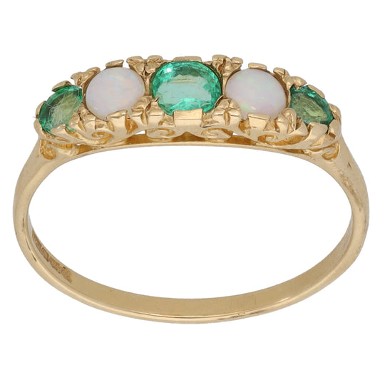 9ct Gold Emerald & Opal Half Eternity Ring Size Q